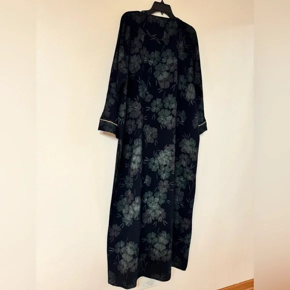Abaya Islamic Wear Maxi Long Sleeved Dress Size XL / XXL Black Floral Green NEW - Picture 11 of 11